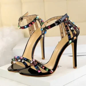 Fitsupfashion Fashion Women Sexy 11cm High Heels Rivets Studded Sandals Ankle Buckle Strap Stiletto Shoes