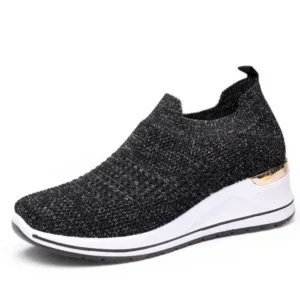 Fitsupfashion Women Casual Mesh Knit Design Breathable Comfort Wedge Platform Sneakers