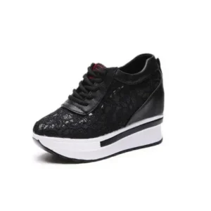 Fitsupfashion Women Sexy Lace Design Lace-Up Breathable Wedge Platform Sneakers