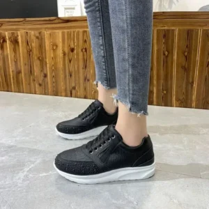 Fitsupfashion Women Casual Rhinestone Decor Fashion Plus Size Sports Running Shoes Round Toe Sneakers