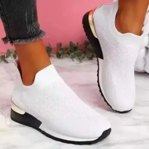 Fitsupfashion Women Casual Round Toe Solid Color Breathable Mesh Upper Wedges Slip On Sneakers