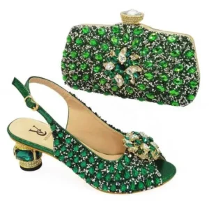 Fitsupfashion Fashion Rhinestone Design Party Women High Heel Peep Toe Sandals And Clutch Evening Bag Set