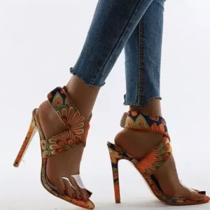 Fitsupfashion Women Fashion Plus Size Floral Point Toe High Heel Sandals