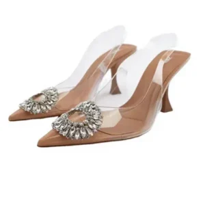 Fitsupfashion Summer Women Fashion Plus Size Pointed Toe Rhinestone Transparent Heeled Sandals