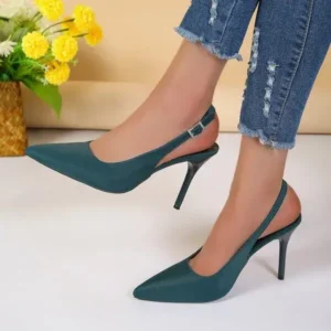 Fitsupfashion Summer Women Fashion Plus Size Elegant Pointed Toe Strap Buckle Sling Back Stiletto Heel PU Sandals