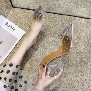 Fitsupfashion Women Fashion Sexy Rhinestone Decorative Pointed Toe Transparent High Heel Sandals