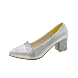 Fitsupfashion Women Fashion Casual Sequins Pointed Toe Pumps With Chunky Heels