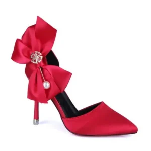 Fitsupfashion Women Fashion Elegant Solid Color PU Pointed Toe Bowknot Pumps