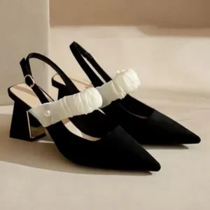 Fitsupfashion Women Fashion Elegant Solid Color PU Pointed Toe Kitten Heel Sandals