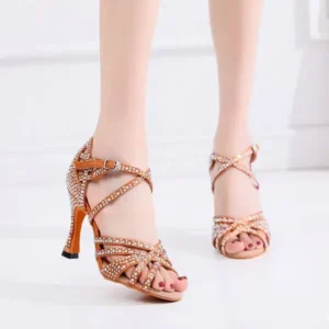 Fitsupfashion Women Fashion Solid Color Suede Rhinestone High Heel Ankle Strap Buckle Sandals