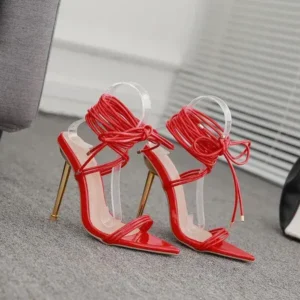 Fitsupfashion Women Fashion Sexy Solid Color PU Bandage Stiletto Heel Sandals