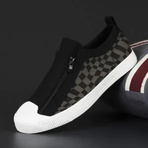 Fitsupfashion Men'S Fashion Plaid Print Zipper Canvas Shoes