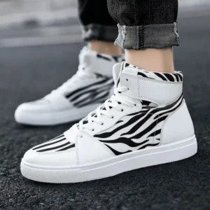 Fitsupfashion Men'S Fashion Zebra Print Breathable Canvas High Top Sneakers