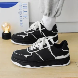 Fitsupfashion Men'S Fashion Black White Breathable Canvas Sneakers