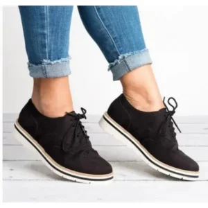 Fitsupfashion Women Retro Plus Size Simple Solid Color Lace-Up Round Toe Sneakers