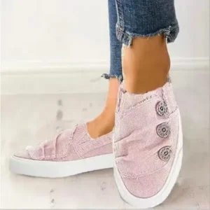 Fitsupfashion Women Fashion Plus Size Solid Denim Canvas Flat Sneakers