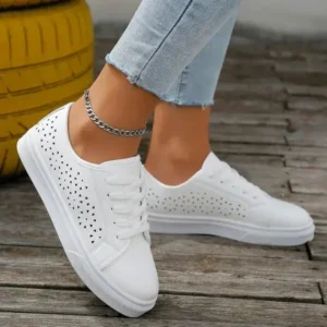 Fitsupfashion Women Fashion Solid Color Plus Size Hollow Lace-Up Round-Toe Sneakers