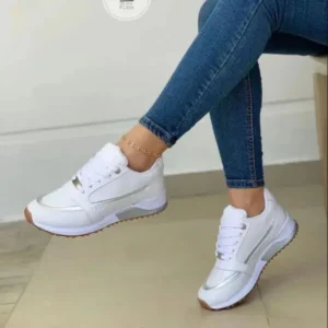 Fitsupfashion Women Fashion Plus Size Flat Round-Head Colorblock Sneakers