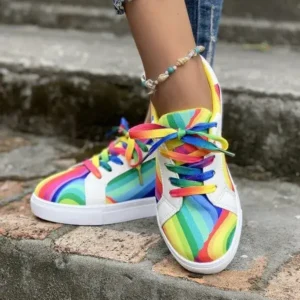 Fitsupfashion Women Fashion Casual Plus Size Graffiti Lace-Up Sneakers