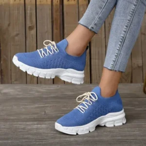 Fitsupfashion Women Fashion Casual Breathable Flying Woven Lace-Up Thick-Soled Sneakers