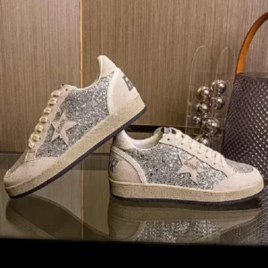 Fitsupfashion Women Fashion Distressed Sequins Star Round-Toe Sneakers