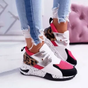 Fitsupfashion Women Casual Leopard Printed Patchwork Lace Up Sneakers