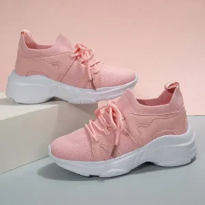 Fitsupfashion Women Fashion Casual Fly-Woven Breathable Lace-Up Sneakers