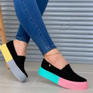 Fitsupfashion Women Fashion Casual Color Block Thick-Soled Elastic Loafers