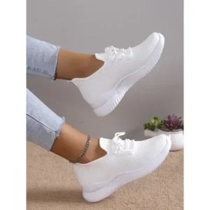 Fitsupfashion Summer Women Fashion Breathable Mesh Fly-Woven Solid Color Sneakers