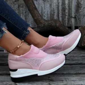 Fitsupfashion Women Fashion Casual Rhinestone Breathable Wedge Heel Sneakers