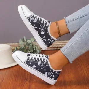 Fitsupfashion Women Casual Fashion 3D Print Denim Canvas Sneakers