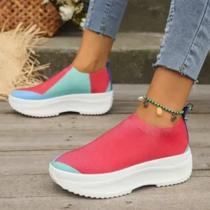 Fitsupfashion Women Fashion Casual Color Blocking Fly-Woven Thick-Soled Sneakers