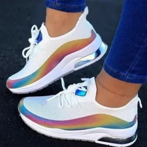 Fitsupfashion Women Fashion Casual Rainbow Color Blocking Sneakers