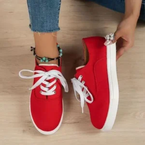 Fitsupfashion Women Fashion Casual Solid Color Lace-Up Canvas Shoes