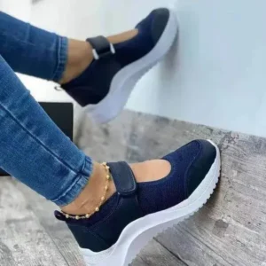 Fitsupfashion Women Casual Velcro Design Solid Color Breathable Platform Sneakers