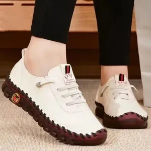 Fitsupfashion Women Fashion Retro Solid Color PU Breathable Hollow Stitching Sneakers