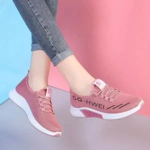 Fitsupfashion Women Fashion Lace-Up Round Toe Solid Color Breathable Sneakers