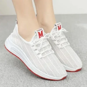 Fitsupfashion Women Fashion Mesh Solid Color Lace-Up Sneakers