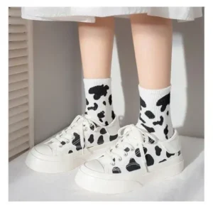 Fitsupfashion Women Fashion Platform Cute Cow Pattern Lace-Up Sneakers