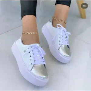 Fitsupfashion Women Fashionable Round Toe Lace-Up Sneakers