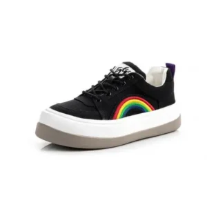 Fitsupfashion Women Fashion Casual Rainbow Color Block Platform Canvas Platform Shoes