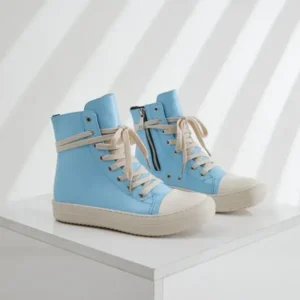 Fitsupfashion Women Fashion Blue Faux Leather High Top Shoes