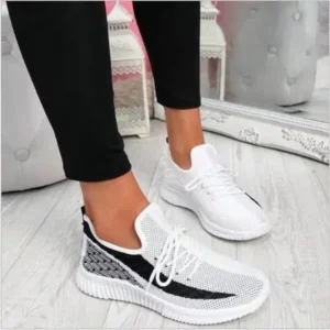 Fitsupfashion Women Fashion Casual Thick Sole Breathable Fly Woven Thick Sole Lace Up Sneakers