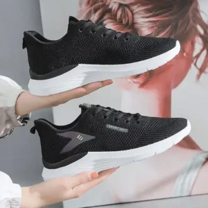 Fitsupfashion Women Fashion Flyknit Mesh Lace-Up Sneakers