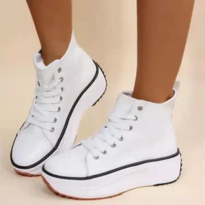 Fitsupfashion Women Fashion Platform Round Toe Canvas Lace Up Sneakers