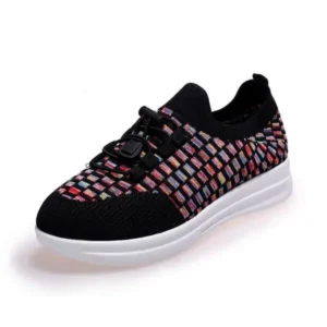 Fitsupfashion Women Fashion Low-Top Lace-Up Platform Color-Block Fly-Knit Sneakers