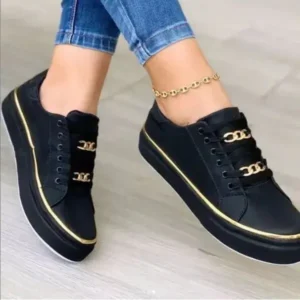 Fitsupfashion Women Thick Bottom Chain Casual Round Toe Fashion Pu Sneakers