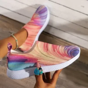 Fitsupfashion Women Fashion Round Multicolor Gradient Rainbow Mesh Sneakers